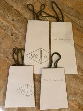 Van Cleef & Arpels White Gift Bags with Olive Green Rope Handles